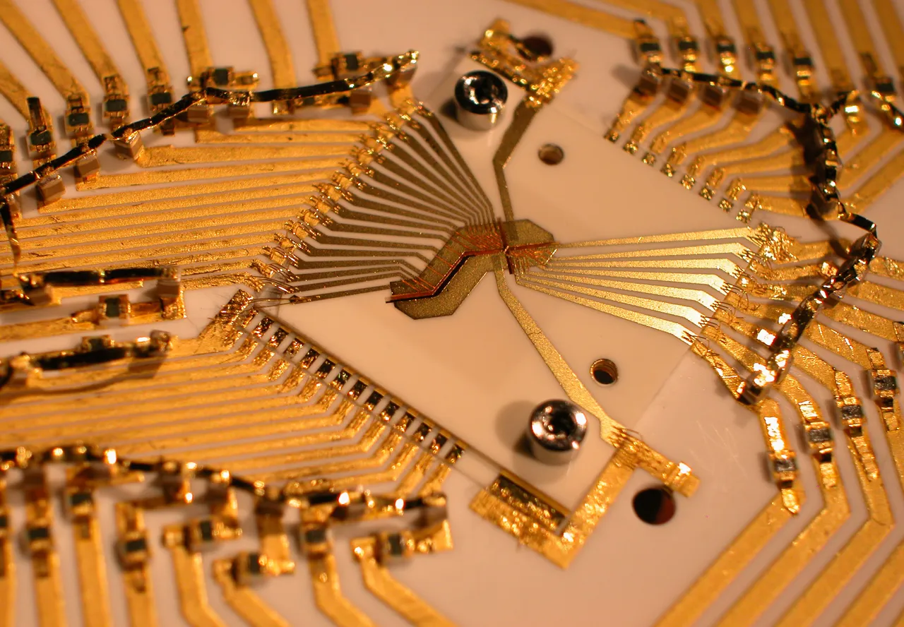 Gold-on-alumina ion trap used in NIST quantum computing experiments.